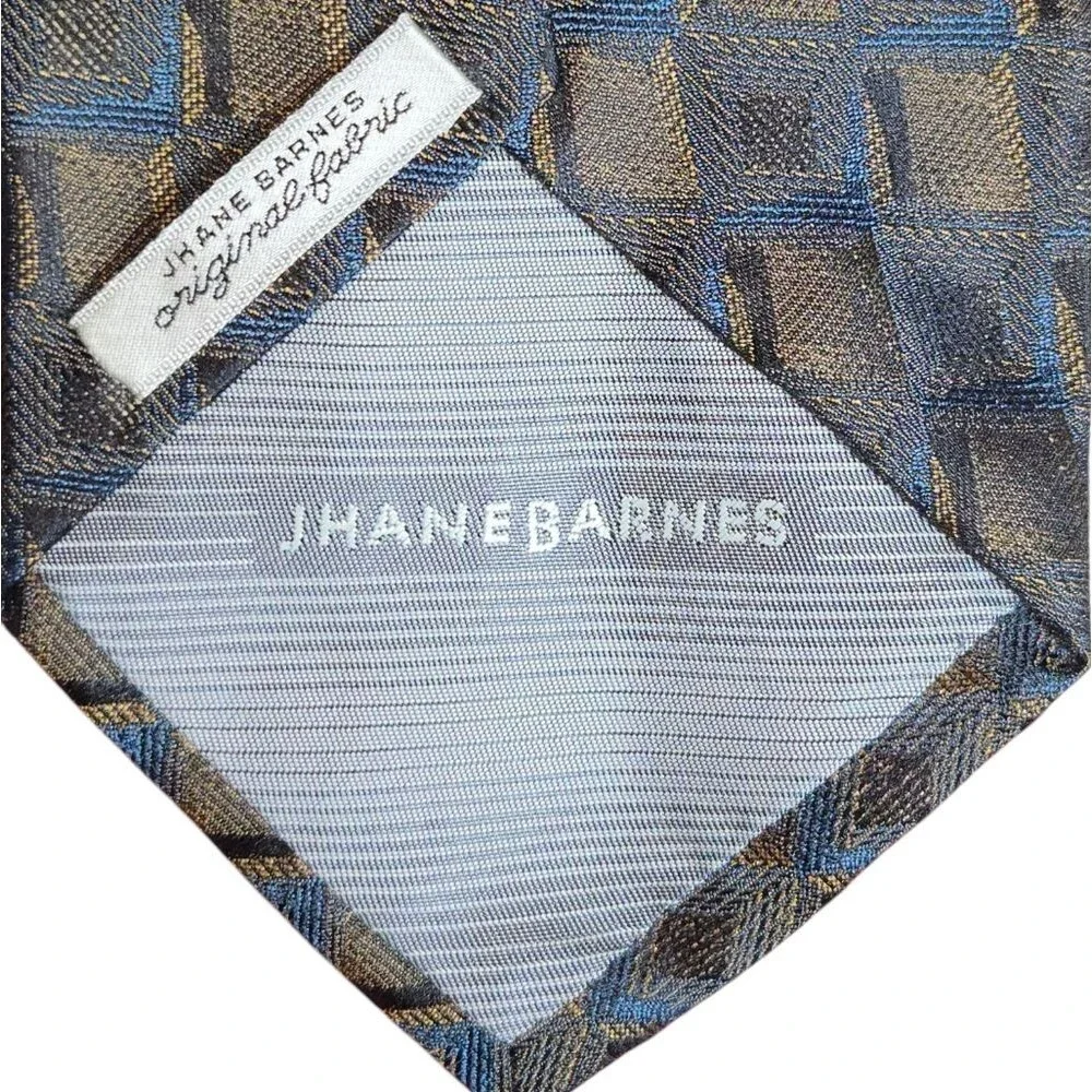 Jhane Barnes Brown & Blue Square‎ Print Original Fabric Necktie 58